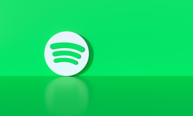 Logotipo de Spotify en el fondo de la pared verde con sombra dura y espacio para texto y gráficos 3D Rendering