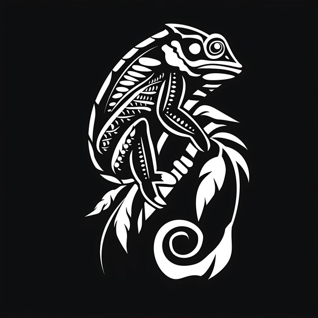 Logotipo Stealthy Chameleon Tribe Emblem com Cauda de Camaleão e Desenho de Tatuagem de Logotipo Criativo