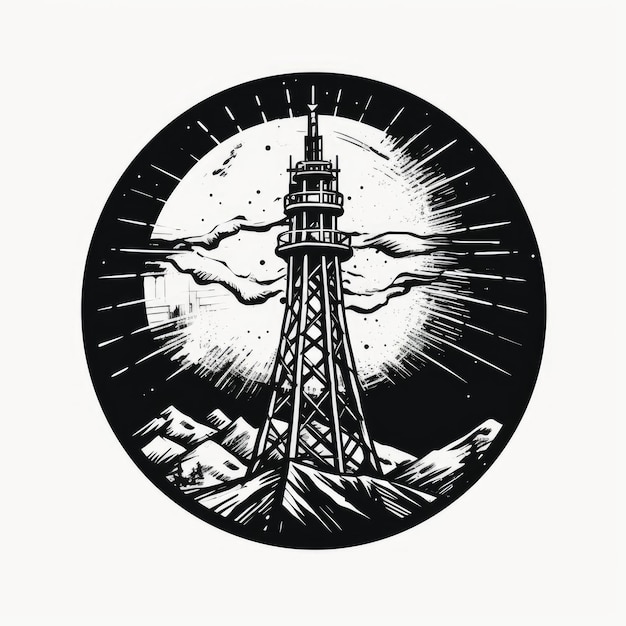 Logotipo de la torre de radio en blanco y negro generado por IA Imagen