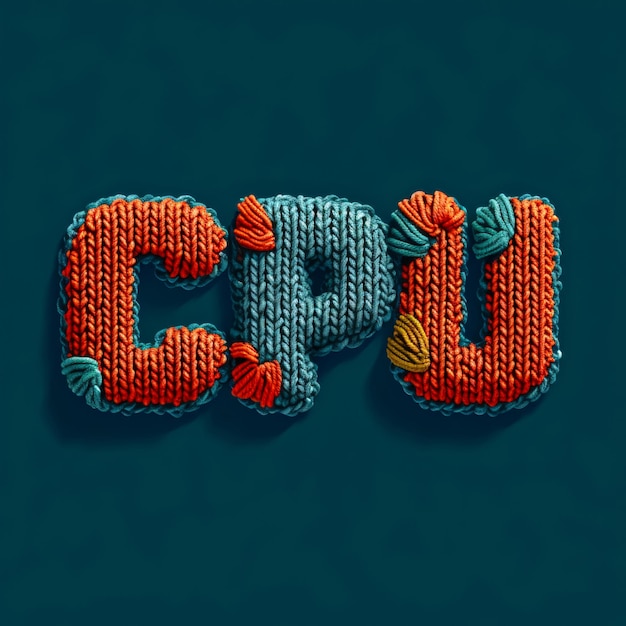 Foto logotipo de tres letras cpu en estilo tejido