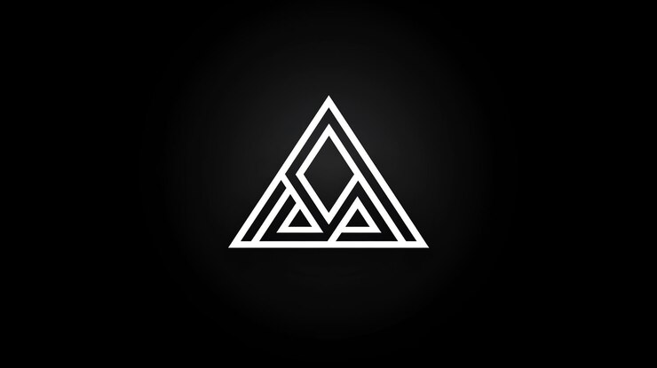 Foto un logotipo de triángulo blanco con líneas geométricas sobre un fondo negro
