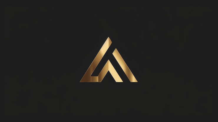Foto el logotipo del triángulo dorado sobre un fondo negro
