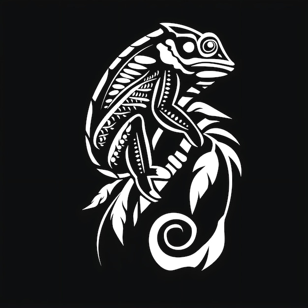 El logotipo de la tribu de los camaleones furtivos con la cola de camaleón y el diseño creativo del logotipo del tatuaje