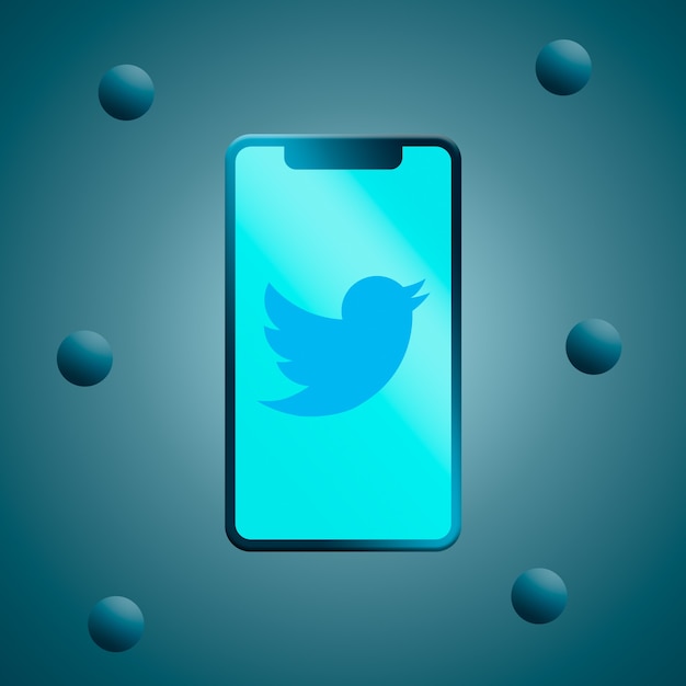 Logotipo de Twitter en la representación 3d de la pantalla del teléfono