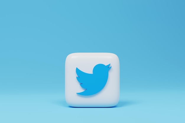 Logotipo de Twitter sobre un fondo azul 3D renderi