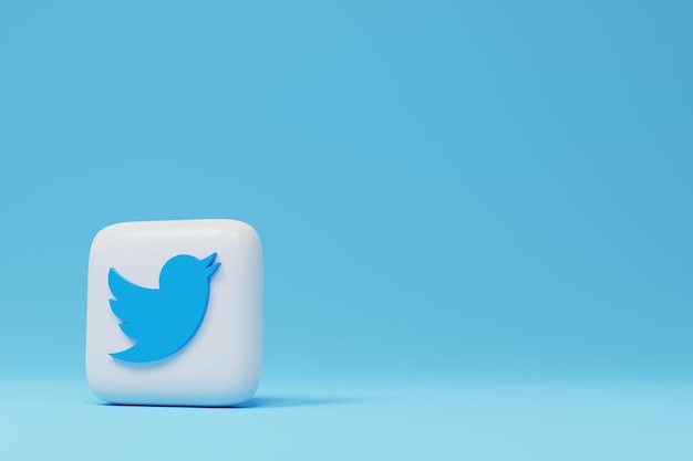 Logotipo de Twitter sobre un fondo azul 3D renderi