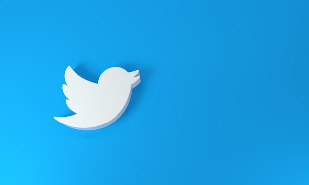 Logotipo de twitter sobre fondo azul - vista superior. representación 3d.