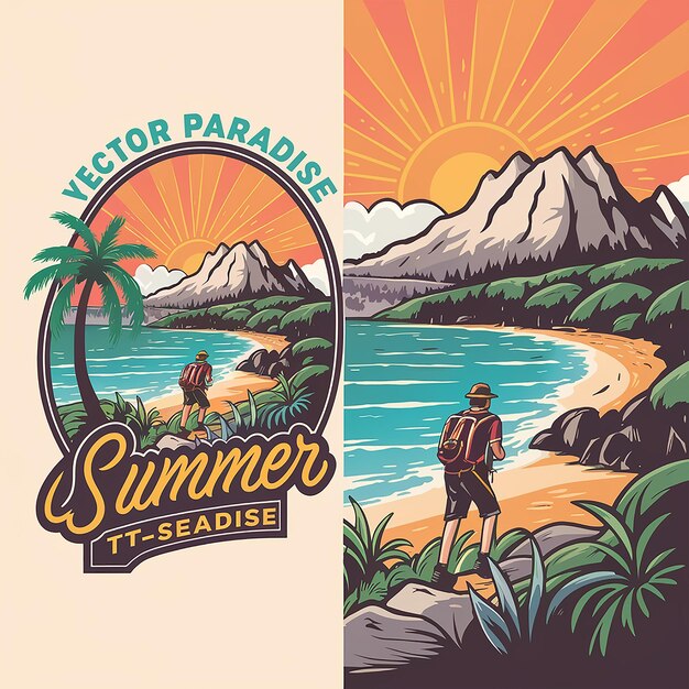 un logotipo para las vacaciones de verano se muestra en la parte superior de una playa