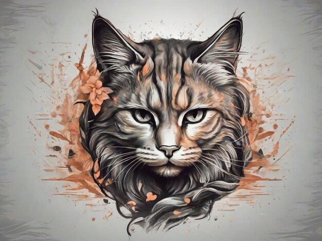 El logotipo de Vector Animal para tatuaje o diseño de camiseta o ropa de exterior Estilo de impresión lindo fondo de gato Th