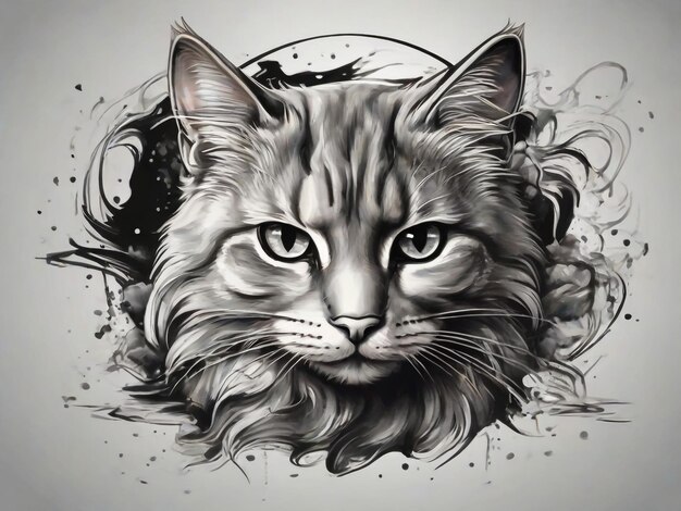 El logotipo de Vector Animal para tatuaje o diseño de camiseta o ropa de exterior Estilo de impresión lindo fondo de gato Th