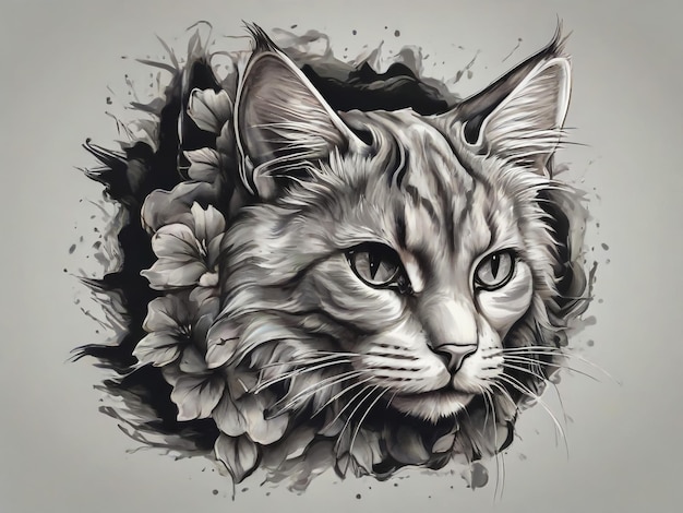 El logotipo de Vector Animal para tatuaje o diseño de camiseta o ropa de exterior Estilo de impresión lindo fondo de gato Th