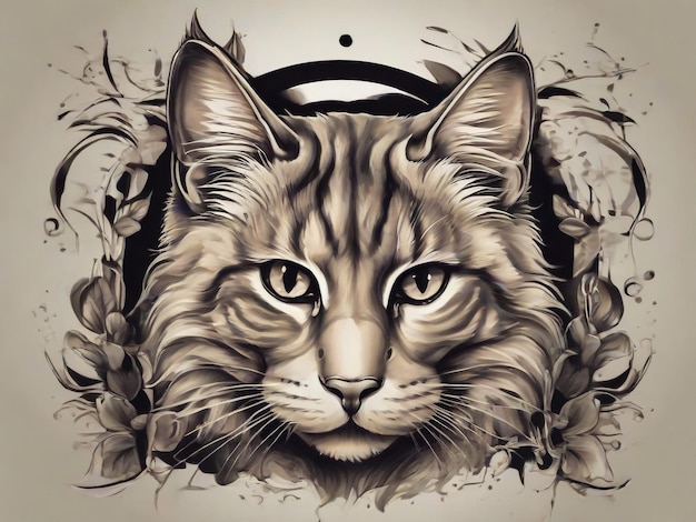 El logotipo de Vector Animal para tatuaje o diseño de camiseta o ropa de exterior Estilo de impresión lindo fondo de gato Th