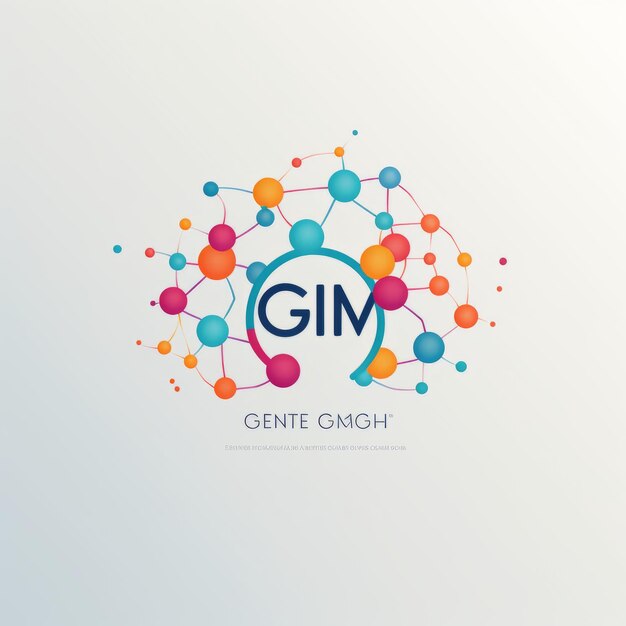 Foto logotipo vectorial colorido gcm con inserción gráfica de moléculas