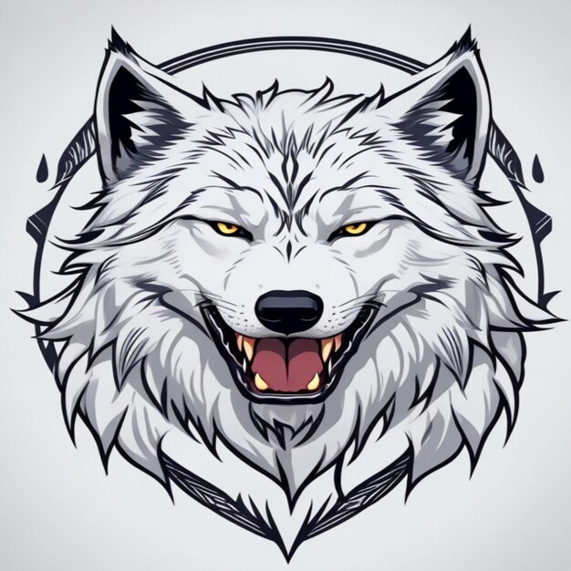 Un logotipo vectorial con un rugido de lobo blanco en la cabeza.