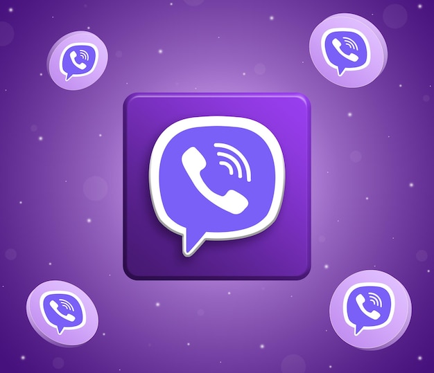 Logotipo de Viber con iconos de viber de botón redondo alrededor de 3d