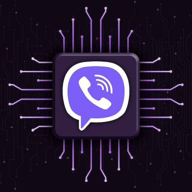 Logotipo de Viber sobre fondo de tecnología cpu realista 3d