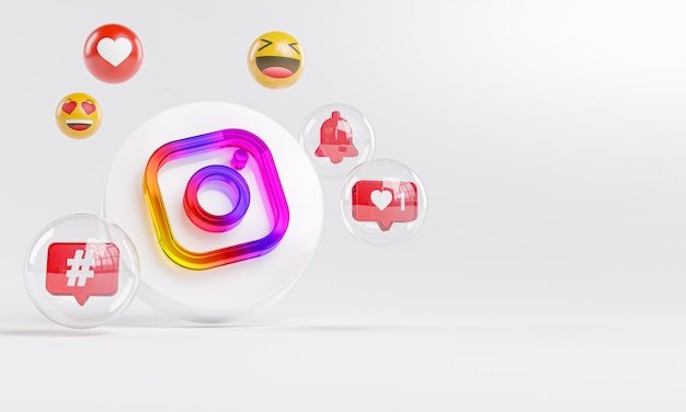 Logotipo de vidrio acrílico de Instagram e iconos de redes sociales Copie el espacio 3D