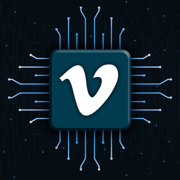 Logotipo de Vimeo sobre fondo de tecnología cpu realista 3d