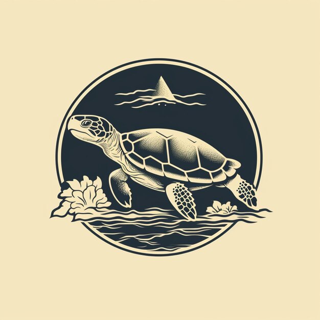 Logotipo vintage vectorial plano de una tortuga IA generativa