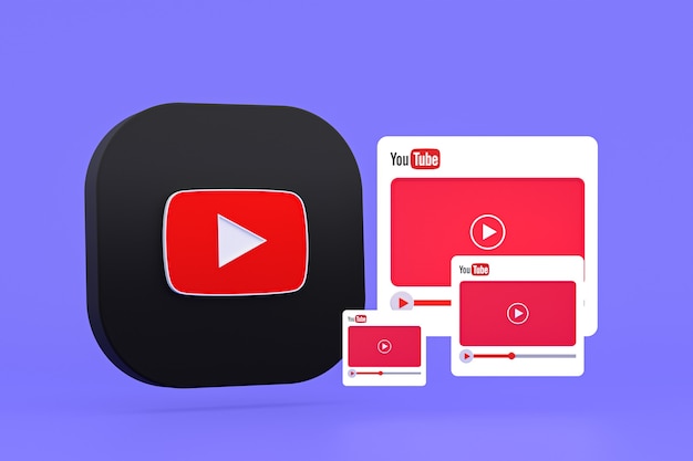 Logotipo de Youtube y reproductor de video Diseño 3d o interfaz de reproductor de medios de video