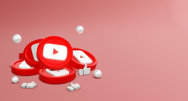Foto logotipos de mídia social do youtube em 3d com modelo de moeda e ícone semelhante