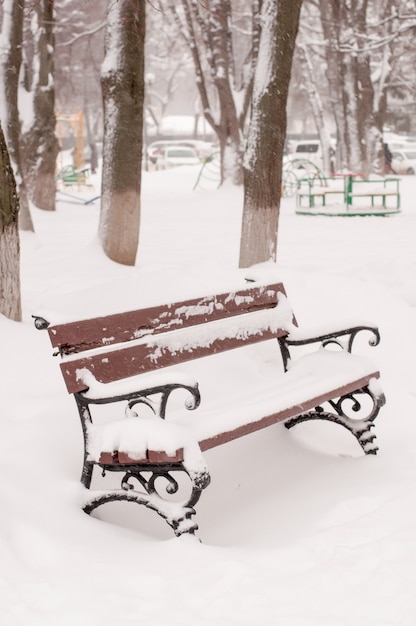 Loja coberta de neve no parque da cidade