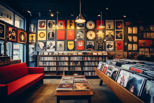 Loja de discos aconchegante com Wall ArtxA