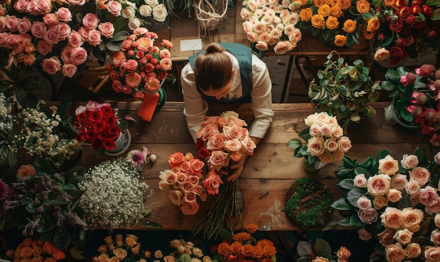 Foto loja de flores que vende flores vista de cima