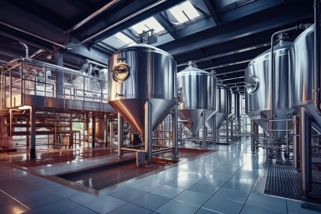 Foto loja de maturação de cerveja muitos tanques de aço indústria alimentar