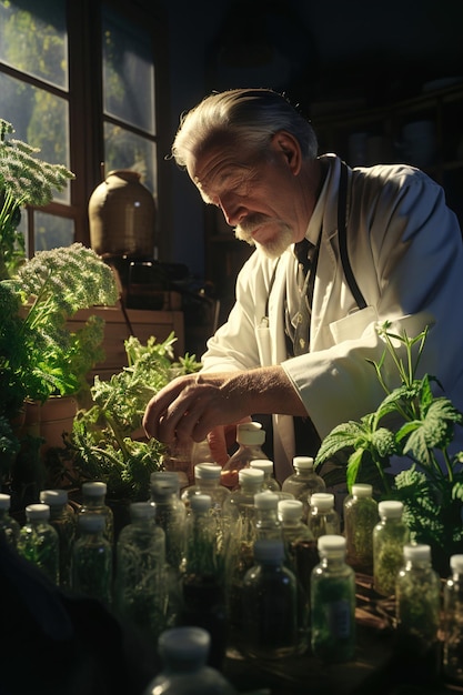 Loja de medicina natural Variedade de ervas e medicamentos herbáceos nas prateleiras Farmácia de ervas ervas para homens velhos