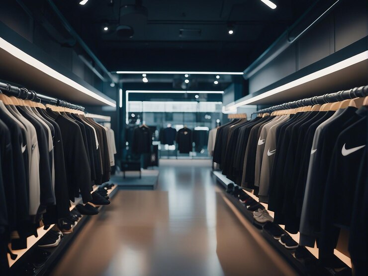 Foto loja de roupas com camisetas penduradas no cabide