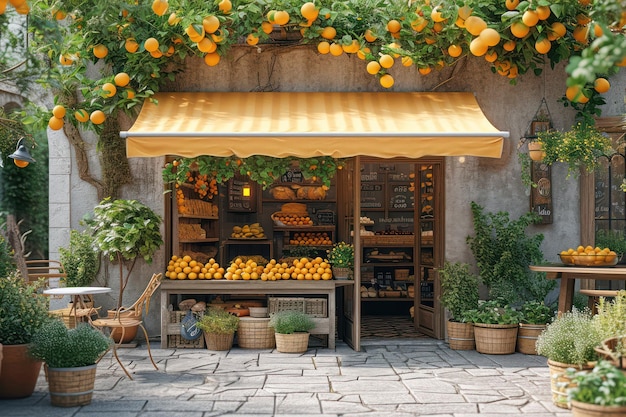 Loja privada de rua ao ar livre vendendo legumes e frutas em close-up extremo IA geradora
