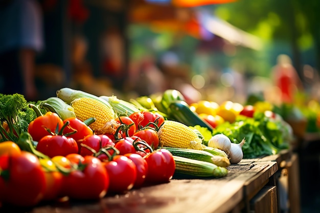 Lokaler Markt mit frischen landwirtschaftlichen Produkten, Gemüse und Kräutern in Nahaufnahme auf der Straßentheke