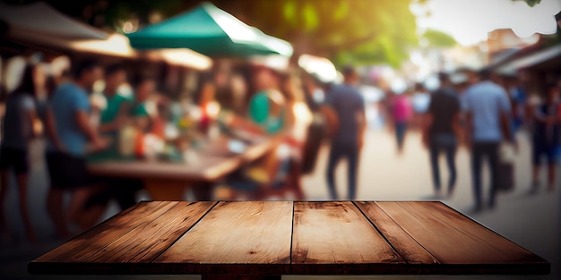 Lokaler Marktstand im Freien Handwerksmarkt Bauernmarkt leerer Tisch für Produktpräsentation Generative ai