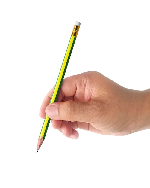 Lokalisierter Bleistift in der Hand auf einem weißen Hintergrund