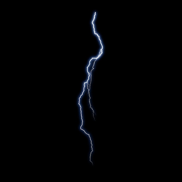 Foto lokalisierter realistischer visueller effekt des elektrischen blitzschlags auf schwarzem nachthintergrund