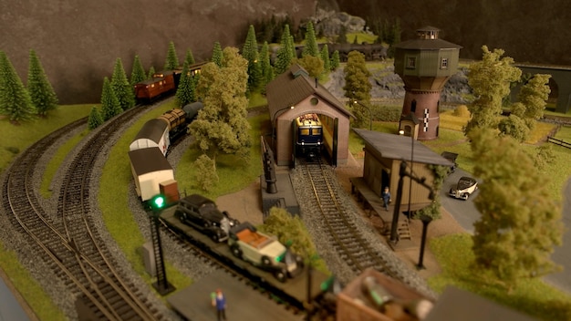 Foto lokomotives de carga de juguete de vista superior.