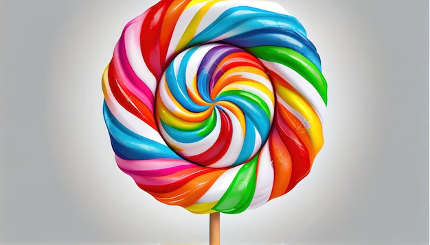 Lollipop redemoinho doces grandes na cor do arco-íris de vara de madeira
