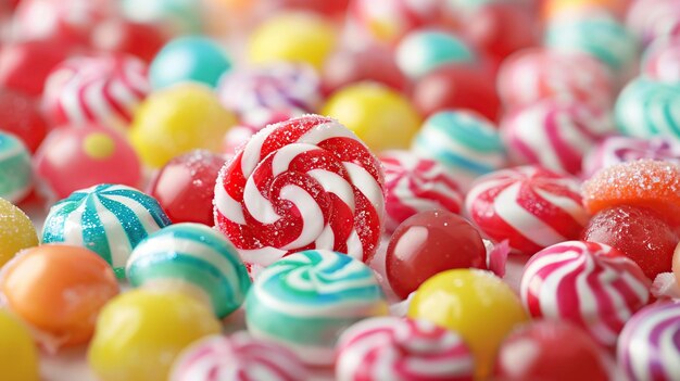 Lollipops coloridos e diferentes gomas de geleia e doces Generative Ai