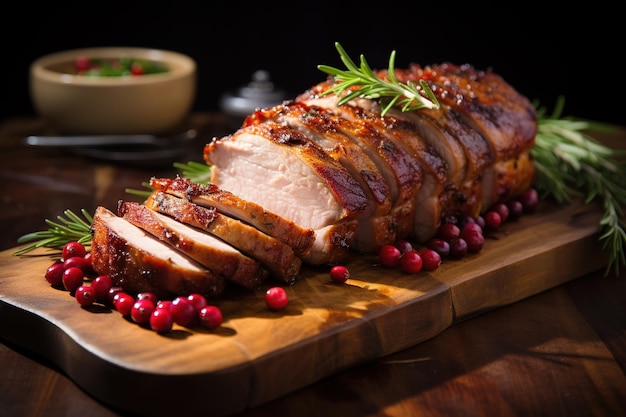 Lomo de cerdo asado con arándanos y romero