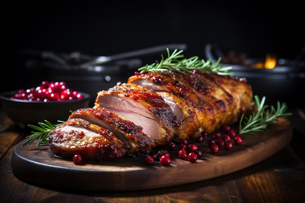 Lomo de cerdo asado con arándanos y romero