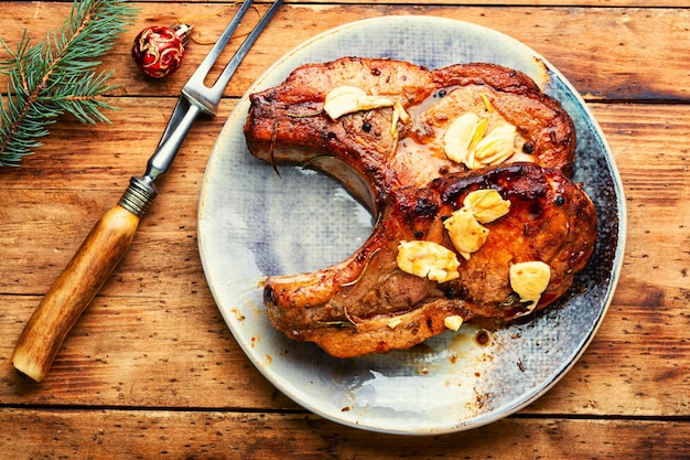 Lomo de cerdo preparado comida navideña