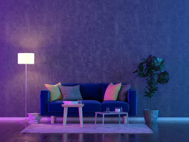 Lona blanca en la pared de la sala de estar 3D Render