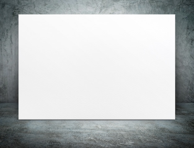 Lona de cartaz de papel branco em branco na sala de concreto de grunge