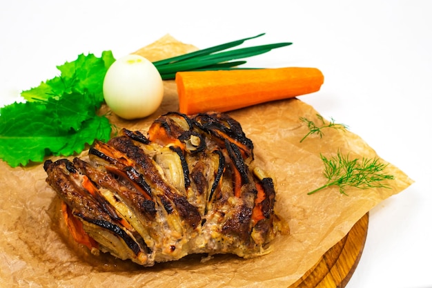 Loncha de cerdo al horno con verduras
