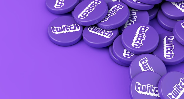 LONDON UK Juli 2022 Twitch Videospiel Live-Streaming-Logo auf runden Scheiben 3D-Rendering