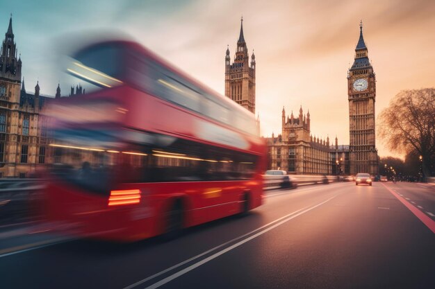 Londoner Roter Bus in der Hauptverkehrszeit und Big Ben