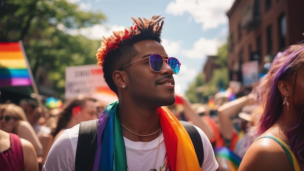 Foto londres, reino unido, 16 de julho de 2019 um grupo de pessoas caminhando no desfile do orgulho de londres no centro