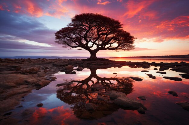 Lone Tree Silhouette gegen eine lebendige generative KI