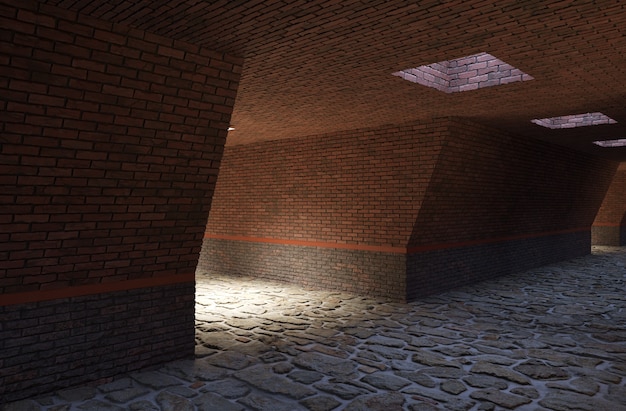 long corredor interior visualização ilustração 3D cg render